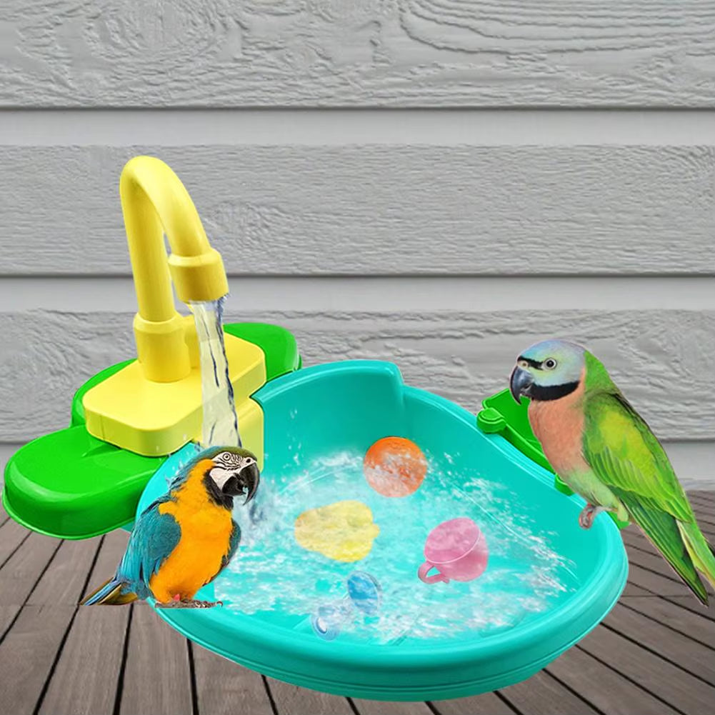 New Bird Feeder Automatic Parrot Bath Tub Swimming Pool Faucet Parrot Bath Shower Water Dispenser Bird Cage Bathroom Parrot Toy