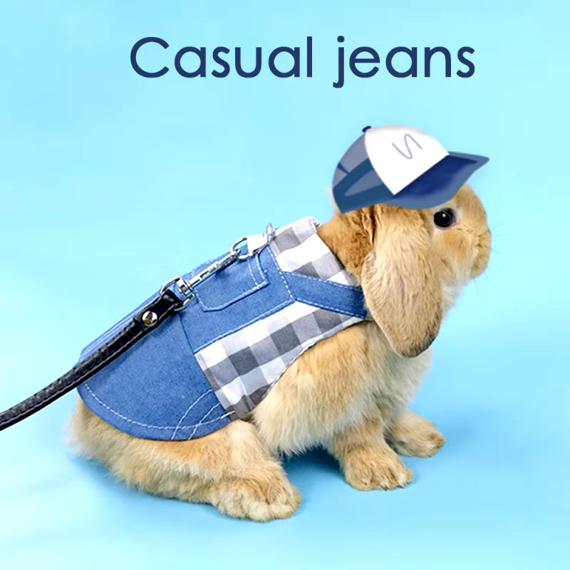 Small Pet Clothing Leash Jumper Hoodie Suspenders Jeans Dutch Pig Lop Rabbit Cavy Hamster Collars Outdoor Pets Harness Supplies