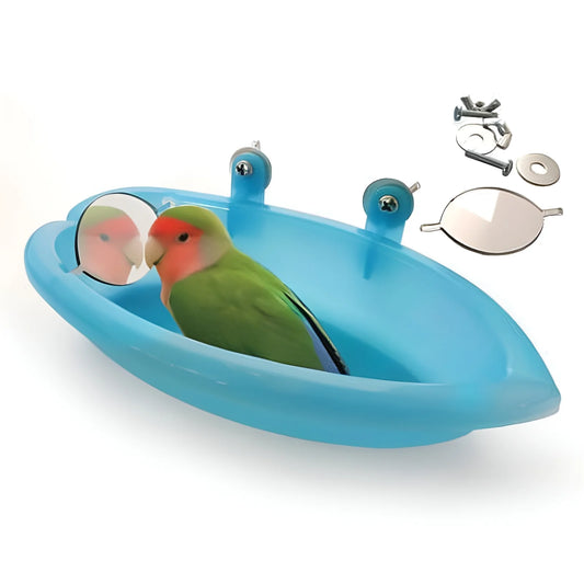 Bird Bath Tub Bowl Basin Hanging Birdbath Toy Pet Parrot Budgie Parakeet Cockatiel Cage Water Shower Food Feeder with Mirror Pet Supplies