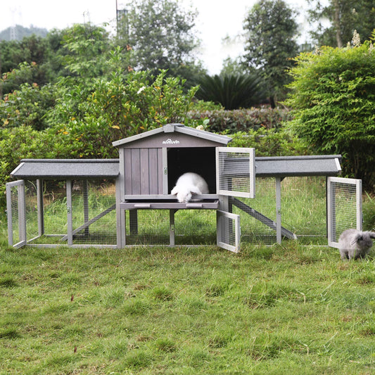 87.8'' Rabbit Hutch Outdoor Bunny Cage Indoor Small Animal House for 2 Rabbits