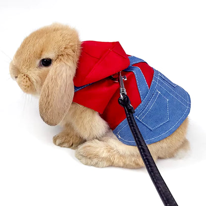 Small Pet Clothing Leash Jumper Hoodie Suspenders Jeans Dutch Pig Lop Rabbit Cavy Hamster Collars Outdoor Pets Harness Supplies