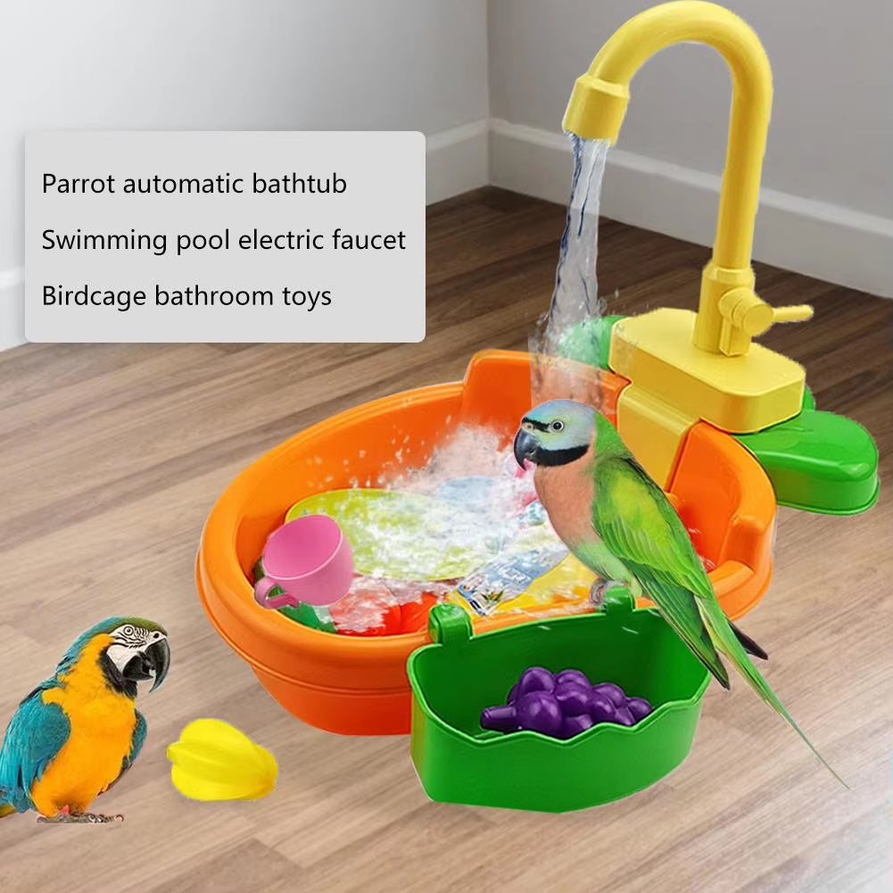 New Bird Feeder Automatic Parrot Bath Tub Swimming Pool Faucet Parrot Bath Shower Water Dispenser Bird Cage Bathroom Parrot Toy